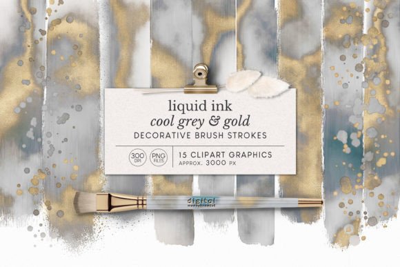 Brush Strokes Cool Grey Gold Ink Clipart: A Versatile Digital Asset for Creative Workflows