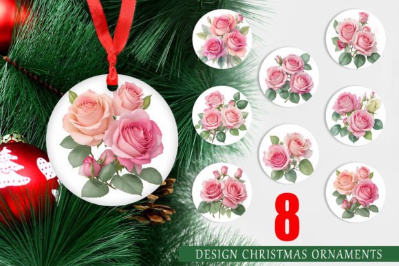 Christmas Ornament Watercolour Pink Rose: A Versatile Design for Festive Creations