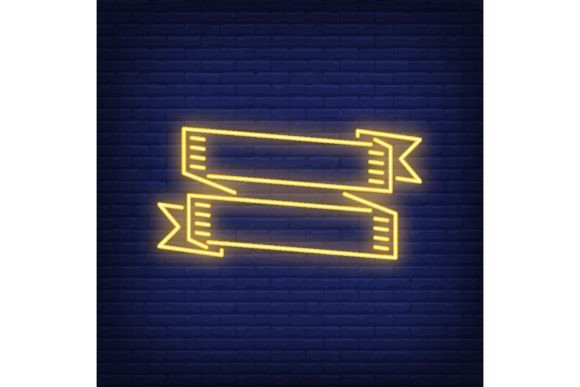 Enhancing Visual Appeal with Two Yellow Ribbon Banners on Brick Background in Neon Style Vector Illustrations