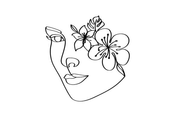 Female Face and Flowers Linear Art: A Feminine Fusion of Nature and Elegance