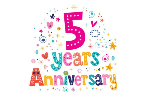 Five Years Anniversary Celebration: Creative Decorative Lettering Text Design for Special Occasions