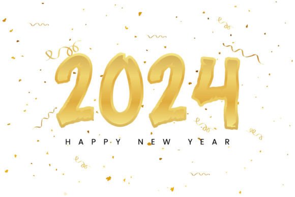 Golden Glitter Happy New Year 2024 Typography and Design: Enhancing Celebrations with High-Quality Files