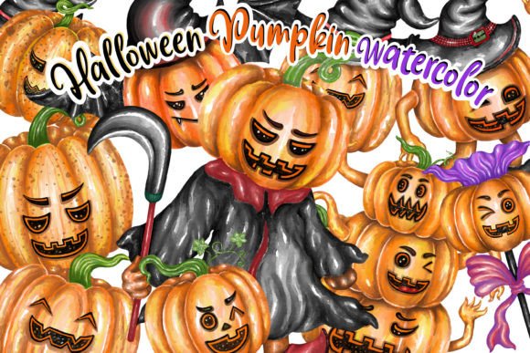 Halloween Pumpkin Watercolor Clipart: Creative and Professional Design Tool