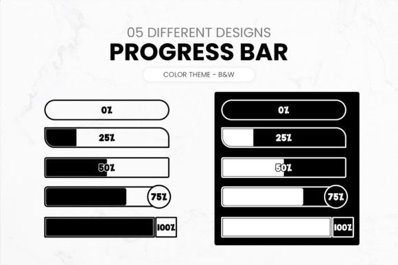 Loading Progress Bar Set - B W Theme for Modern Design Projects