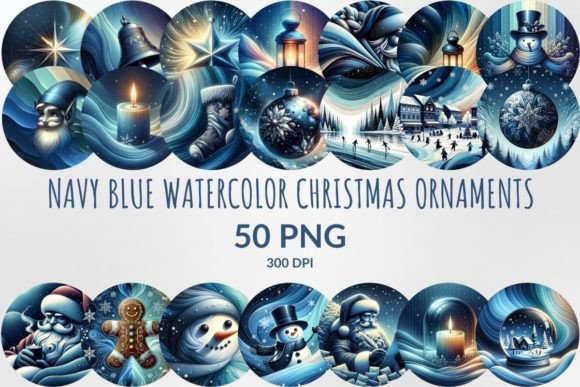 Navy Blue Watercolor Christmas Ornaments: A Sophisticated Twist on Holiday Design