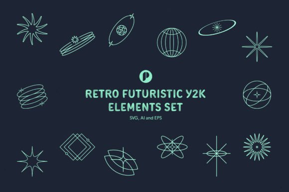 Retro Futuristic Y2K Elements Set: A Modern Design Tool with Nostalgic Flair