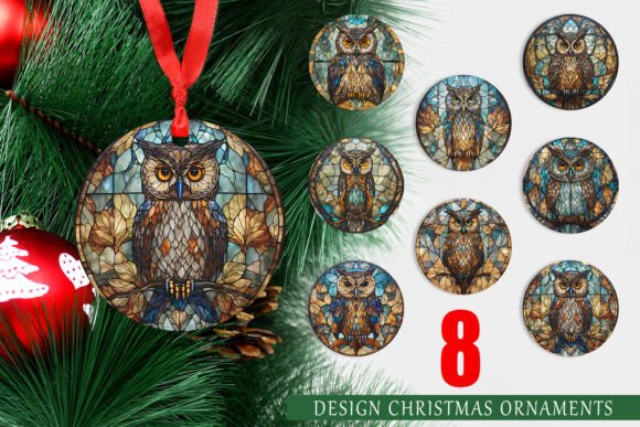 Stained Glass Owl Christmas Ornament Design