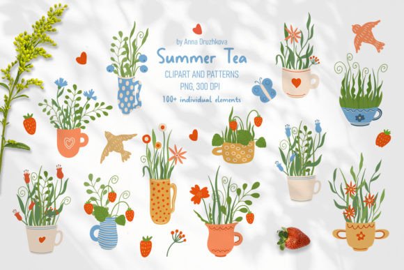 Summer Tea Clipart and Seamless Patterns: A Versatile Design Asset