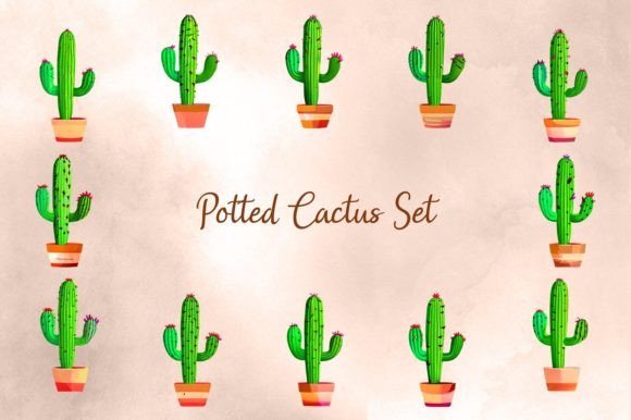 The Potted Cactus Set: A Versatile Addition to Botanical and Southwest-Themed Designs