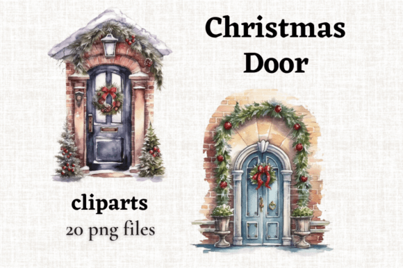 Watercolor Christmas Door Illustrations: A Festive and Versatile Design Resource