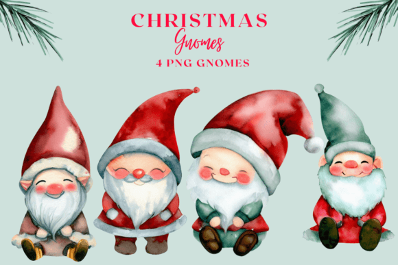 Watercolor Christmas Gnomes Clipart for Creative Projects