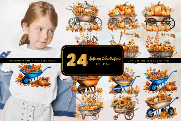 Wheelbarrow Clipart for Autumn Sublimation Projects