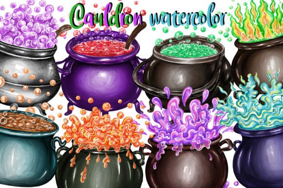 Witch Cauldron Watercolor Clipart: A Versatile Design Resource for Creative Projects