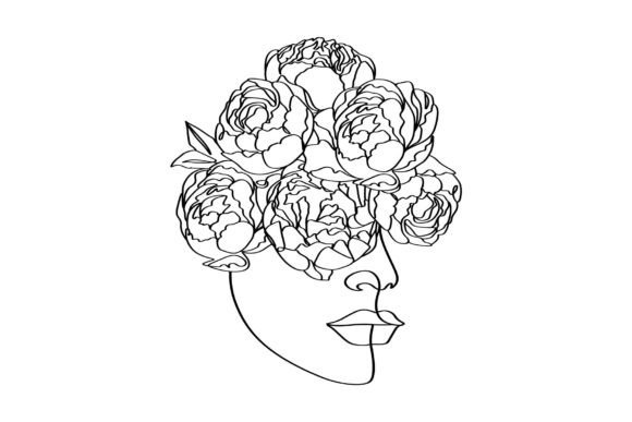 Women Head and Peony Flowers Linear: A Symbol of Elegance in Minimalist Graphic Art